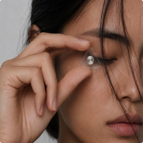 m.2 sensor held near a person's eye.